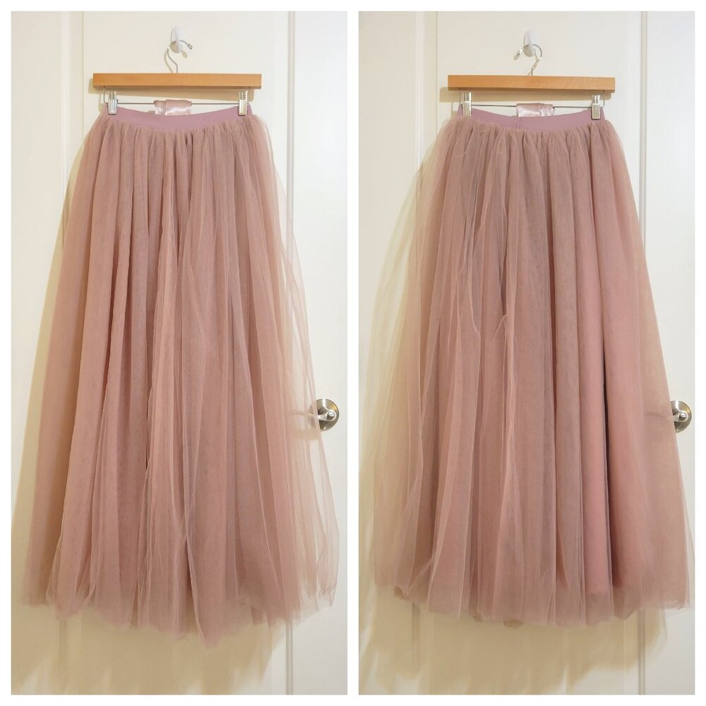 Tulle Layered Fluffy Maxi Skirt Powder Pink S